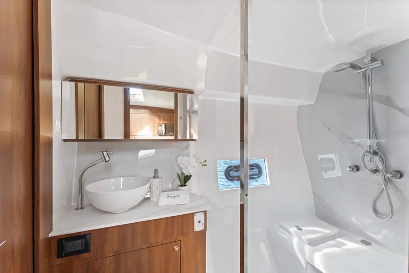 Slide: The Image of Luxurious bathroom in 2026 Valiatt 410 HT yacht with modern fixtures and elegant design. - 10