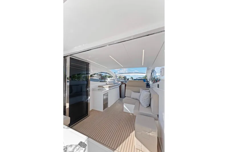 Slide: The Image of Luxurious interior of 2026 Valiatt 410 HT yacht with modern seating and sleek design. - 5