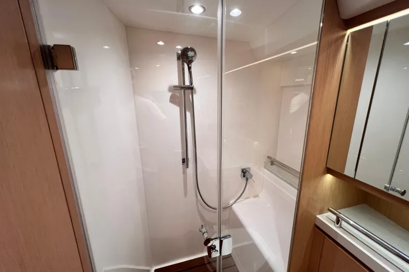 Slide: The Image of Luxurious bathroom in 2024 Hylas H57 yacht with modern shower design. - 32