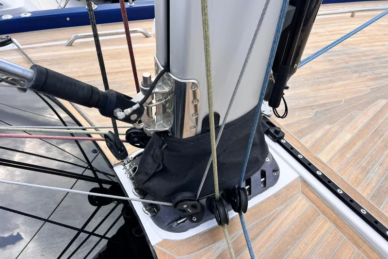 Slide: The Image of Close-up of 2024 Hylas H57 sailboat mast and rigging on deck. - 71