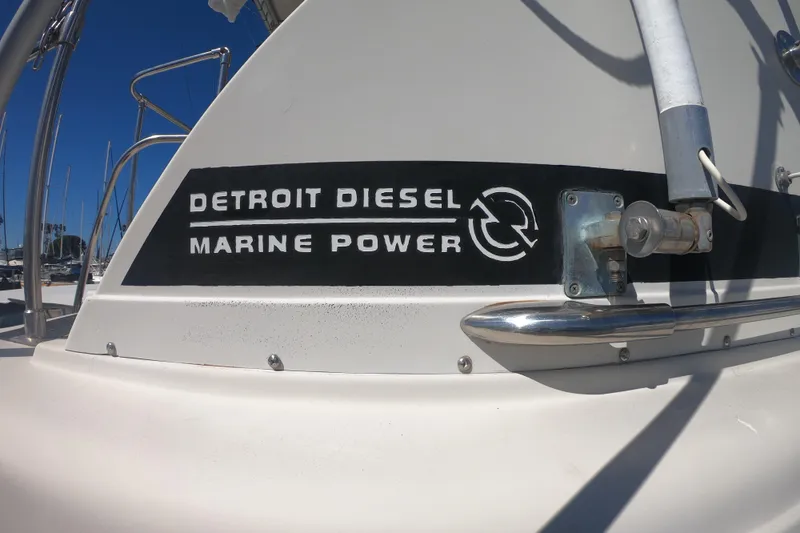 Slide: The Image of Engine room of 1984 Uniflite 38 Convertible boat with visible machinery and components. - 37
