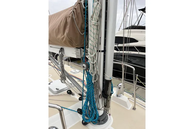 Slide: The Image of Sailboat deck with rigging and mast,winch and mast mounted whisker pole - 5