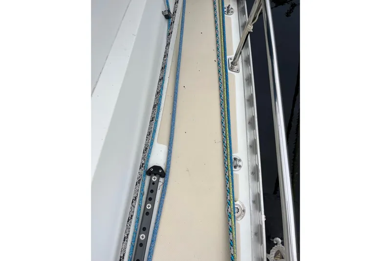 Slide: The Image of Deck view of 2011 Outbound 46 Genoa tracks wit adjustable leads - 9