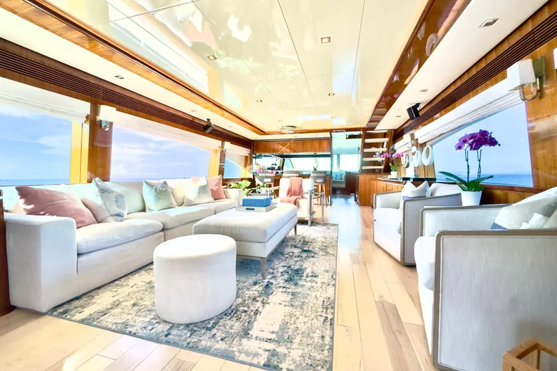 Slide: The Image of Luxurious interior of 2011 Horizon E88 yacht with elegant seating and ocean views. - 52