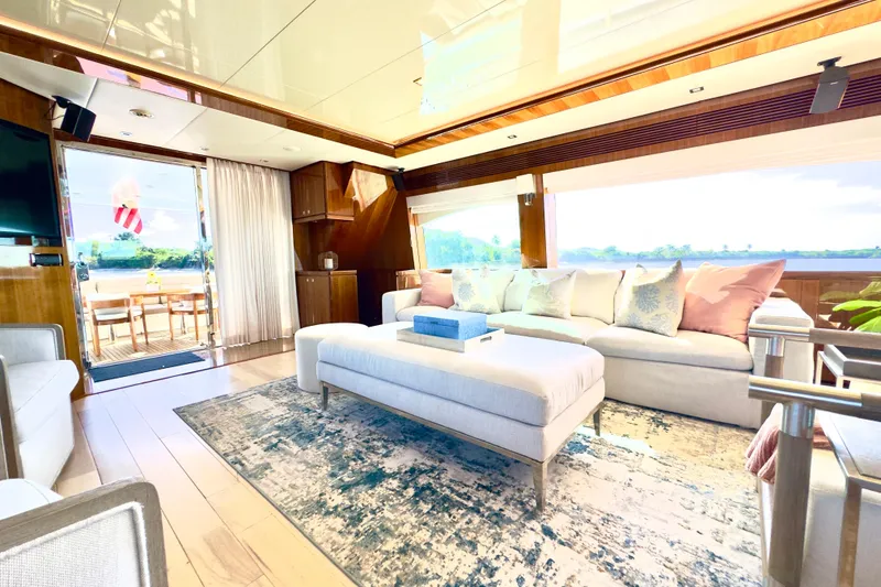 Slide: The Image of Luxurious interior of 2011 Horizon E88 yacht with elegant seating and scenic views. - 53