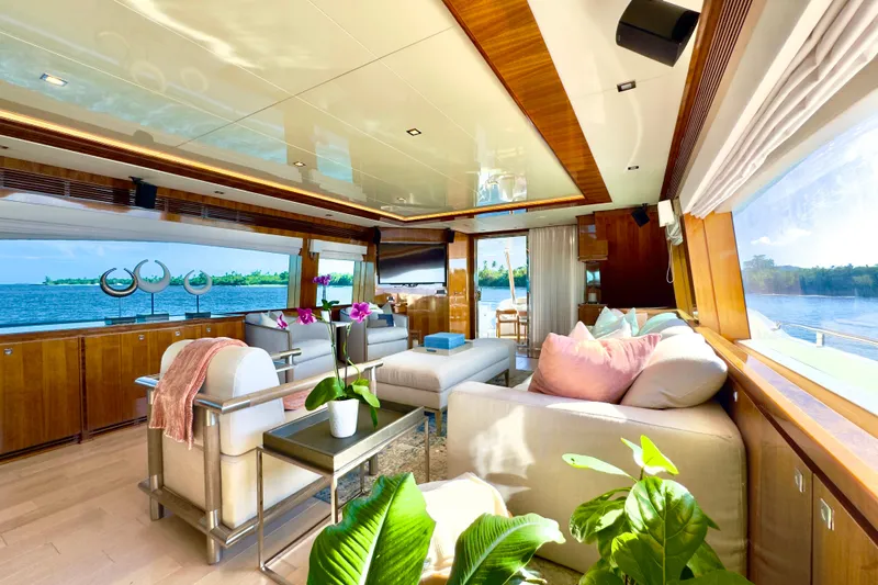 Slide: The Image of Luxurious interior of 2011 Horizon E88 yacht with elegant furnishings and scenic ocean views. - 55
