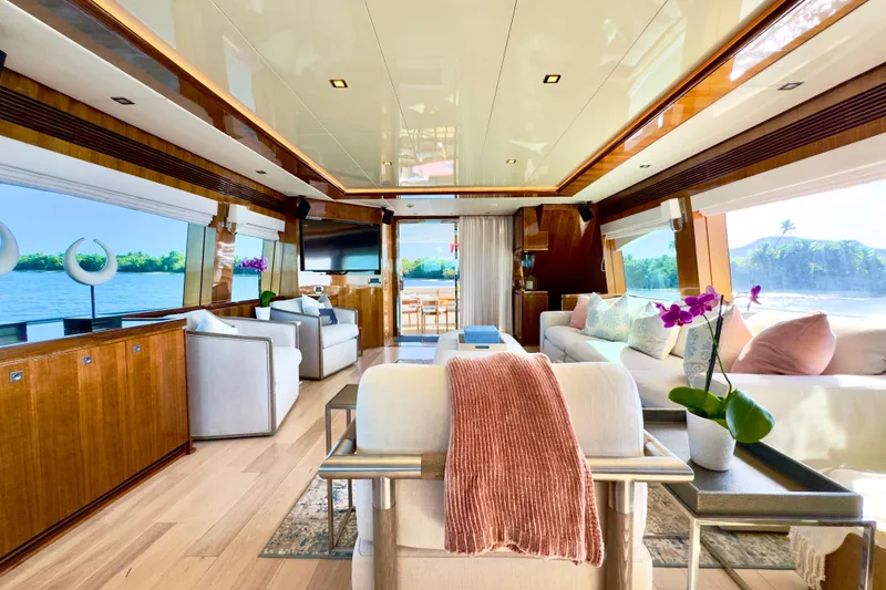 Slide: The Image of Luxurious interior of 2011 Horizon E88 yacht with elegant furnishings and scenic ocean views. - 56