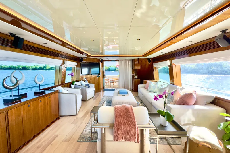 Slide: The Image of Luxurious interior of 2011 Horizon E88 yacht with elegant furnishings and scenic water views. - 57