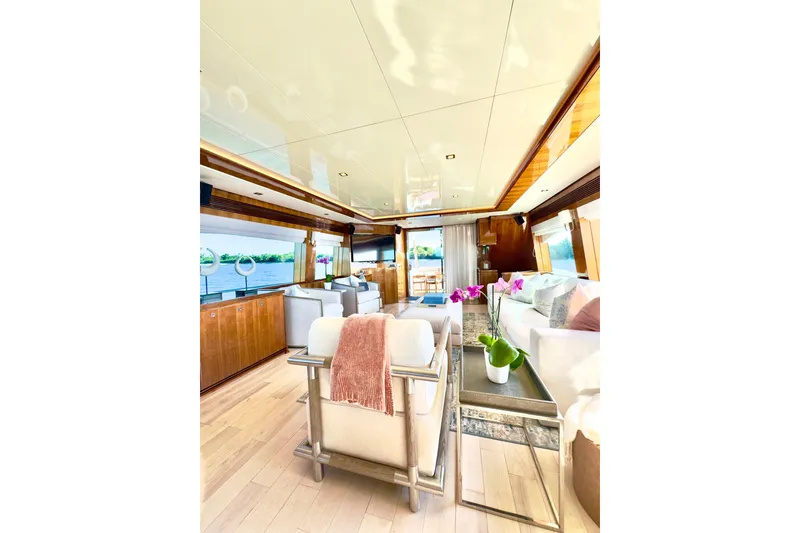 Slide: The Image of Luxurious interior of 2011 Horizon E88 yacht with elegant furnishings and scenic water views. - 58