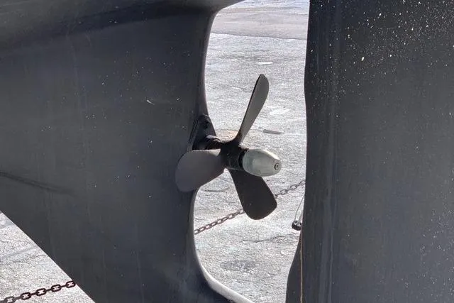 Slide: The Image of Propeller of a 1996 Gozard 31 boat, close-up view. - 5