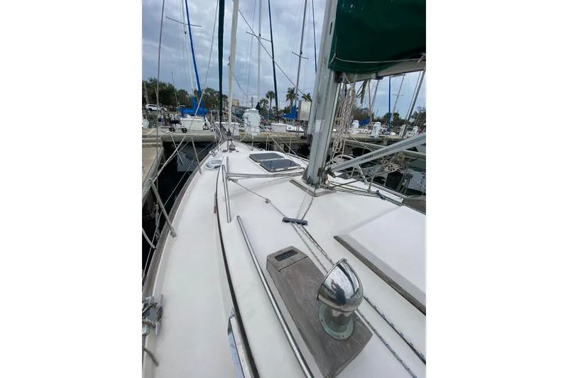 Slide: The Image of Sailboat deck view, Gozard 31, 1996 model, docked at marina. - 6
