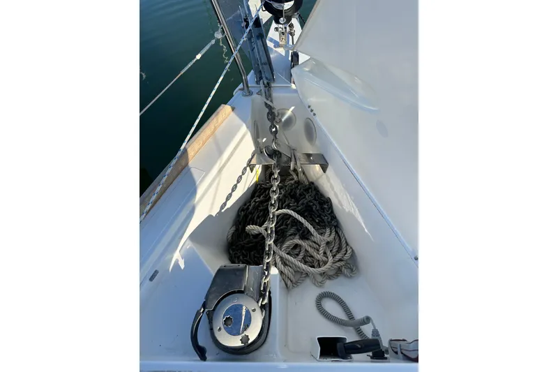 Slide: The Image of Anchor chain and rope in Jeanneau Sun Odyssey 349 sailboat, 2021 model. - 26