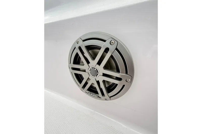 Slide: The Image of JL Audio speaker on 2025 Axopar 37 XC Cross Cabin boat. - 49