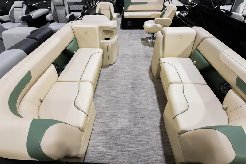 Slide: The Image of Luxurious interior of 2026 Godfrey Sweetwater 22' Tritoon with plush seating and modern design. - 5