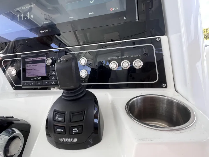 Slide: The Image of Control panel of 2021 Sea Fox 368 Commander with Yamaha joystick and Garmin display. - 17