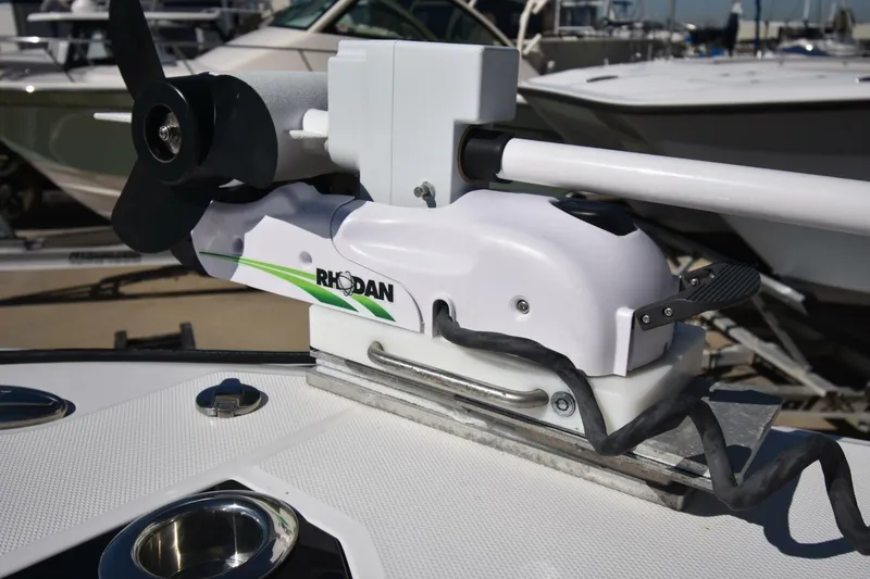 Slide: The Image of 2021 Blackfin 332 CC boat with Rhodan trolling motor on deck. - 21