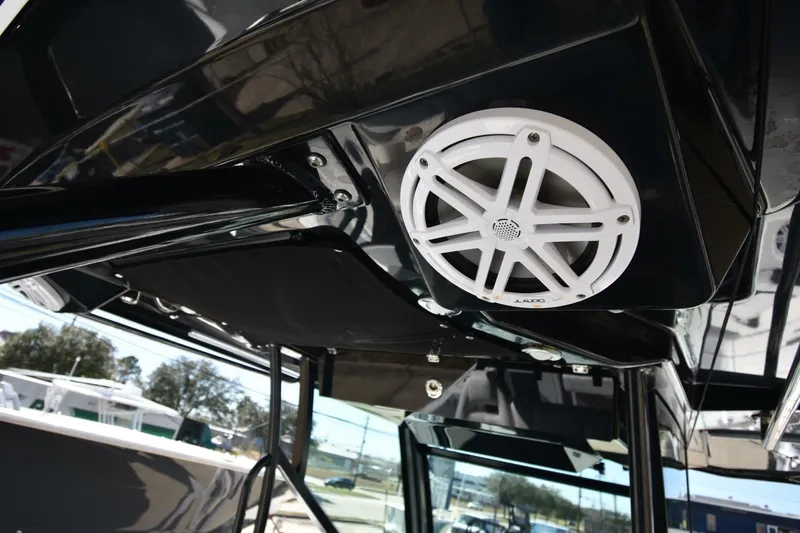 Slide: The Image of 2021 Blackfin 332 CC boat with JL Audio speaker system installed. - 27