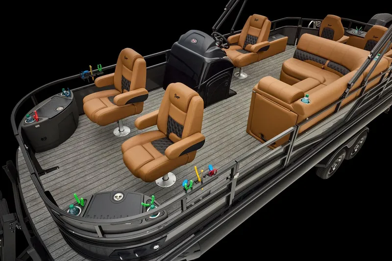 Slide: The Image of Interior of 2026 Ranger 220F boat with seating and cup holders. - 16