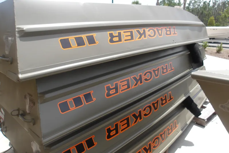 The Image of 2026 Tracker Grizzly 10 Jon boat stacked, showcasing durable design and branding. - 0