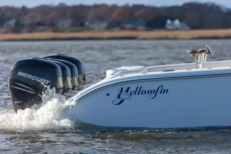 Slide: The Image of 2018 Yellowfin 39 Offshore boat with Mercury engines on water. - 60