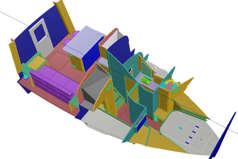 Slide: The Image of 3D interior layout of 2026 Weaver Sportfish boat, showcasing rooms and design elements. - 7