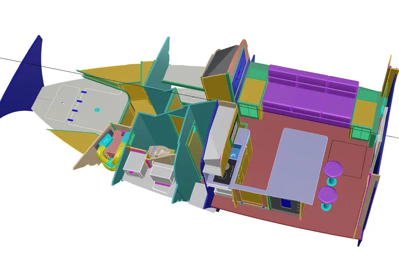 Slide: The Image of 3D layout of 2026 Weaver Sportfish boat interior with colorful design elements. - 8