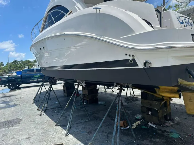 Slide: The Image of 2007 Sea Ray 36 Sedan Bridge elevated for maintenance. - 39