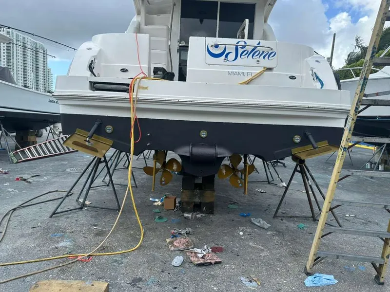 Slide: The Image of 2007 Sea Ray 36 Sedan Bridge on dry dock in Miami. - 45