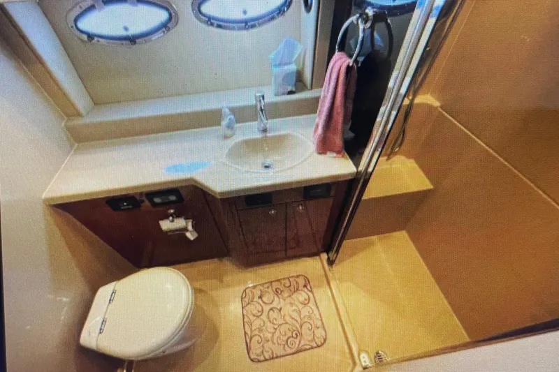 Slide: The Image of Luxurious bathroom in 2006 Cruisers Yachts 385 Motoryacht with modern fixtures. - 21