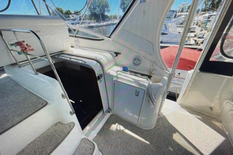 Slide: The Image of 2006 Cruisers Yachts 385 Motoryacht interior with seating and open hatch. - 8