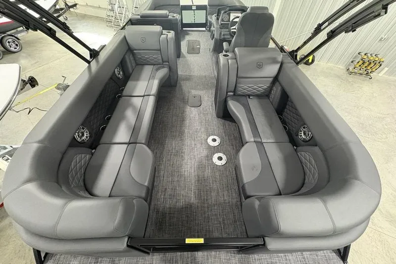 Slide: The Image of Luxurious interior of 2026 Godfrey Monaco 235 SB iMPACT pontoon boat with plush seating. - 36