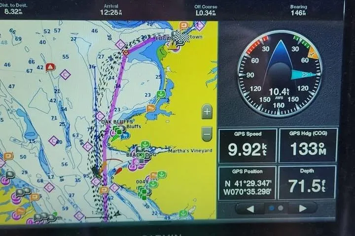 Slide: The Image of Navigation display on a 2003 Beneteau Oceanis Clipper 423, showing GPS speed and map. - 11