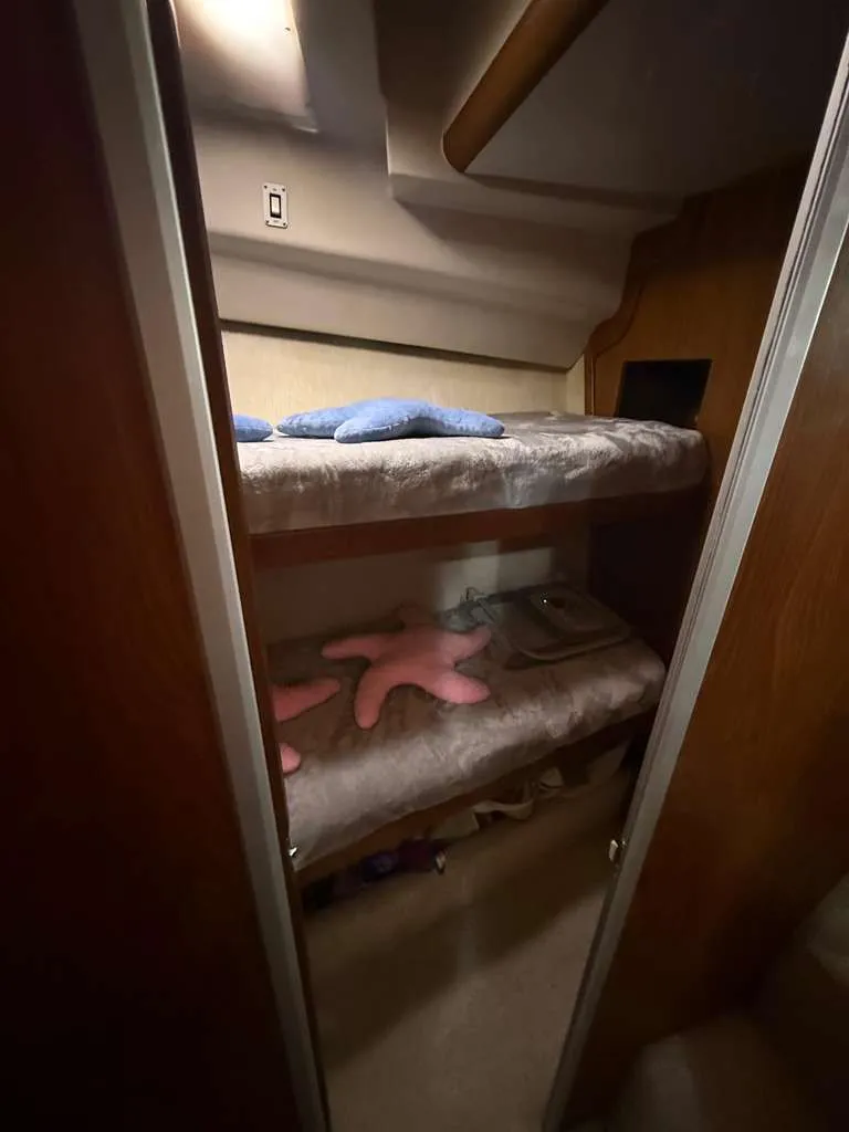Slide: The Image of Interior of Luhrs Tournament 350 yacht, bunk beds, year 1995. - 10