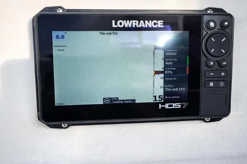 Slide: The Image of Lowrance HDS7 fishfinder on 2017 Dusky 252 boat, displaying sonar data. - 9