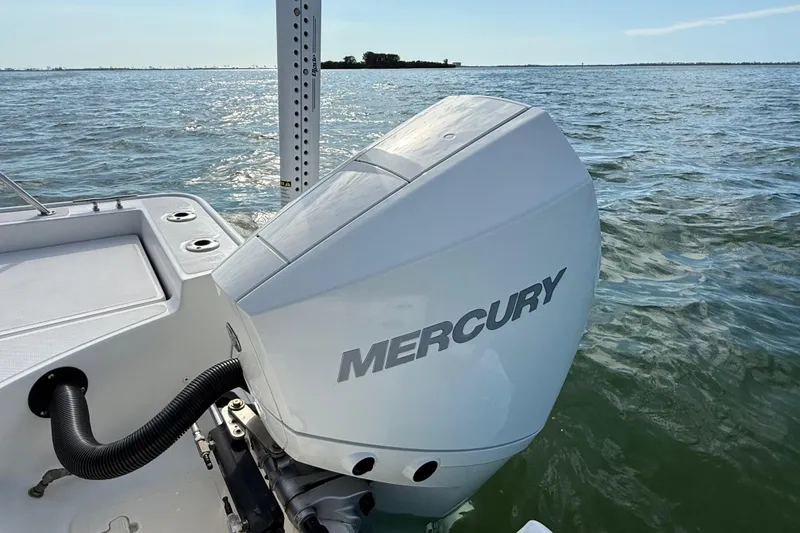 Slide: The Image of 2024 Boston Whaler 210 Montauk with Mercury engine on open water. - 10