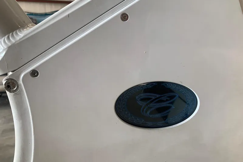 Slide: The Image of 2017 Cobalt 220S boat emblem on white surface, showcasing sleek design details. - 28