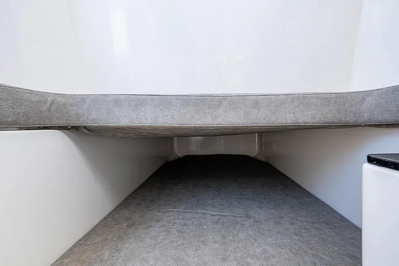 Slide: The Image of Interior cabin view of 2018 Sea Fox 328 Commander boat, featuring sleek design and comfortable seating. - 26