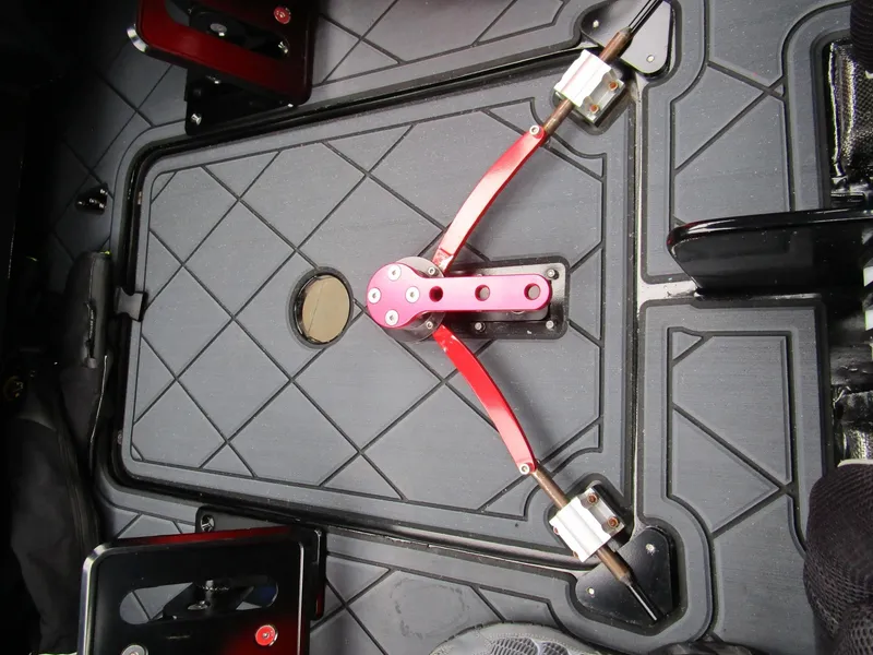 Slide: The Image of Wright Performance 320 Race 2019 boat hatch with red locking mechanism. - 18