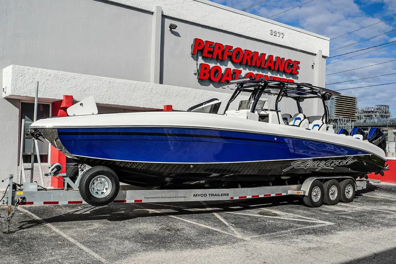 Slide: The Image of 2024 Renegade 38 Open boat on trailer at Performance Boat Center. - 3
