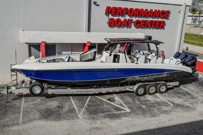 Slide: The Image of 2024 Renegade 38 Open boat on trailer at Performance Boat Center. - 4