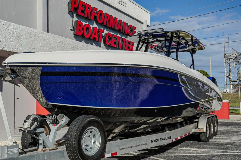 Slide: The Image of 2024 Renegade 38 Open boat on trailer at Performance Boat Center. - 5