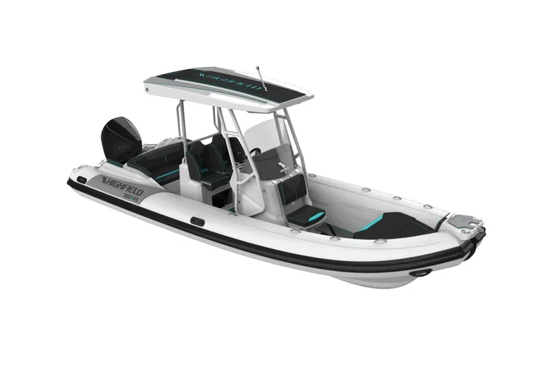 Slide: The Image of 2026 Highfield Escape 650 boat, sleek design, white hull, modern canopy, spacious seating. - 5