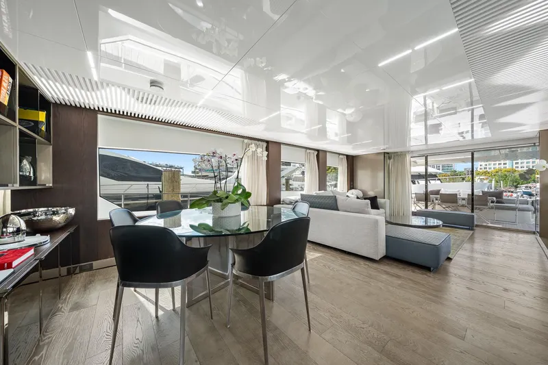 Slide: The Image of Luxurious interior of 2018 Ferretti Yachts 850 with modern furnishings and elegant decor. - 24