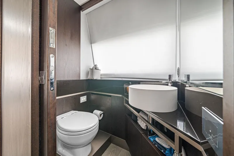 Slide: The Image of Luxurious bathroom in 2018 Ferretti Yachts 850, featuring modern fixtures and elegant design. - 33