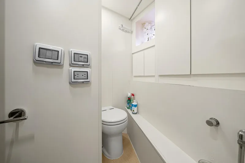 Slide: The Image of Luxurious bathroom in 2018 Ferretti Yachts 850, featuring modern fixtures and sleek design. - 91