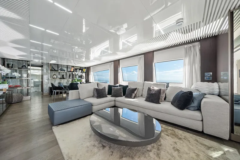 Slide: The Image of Luxurious interior of 2018 Ferretti Yachts 850 with modern decor and ocean views. - 26