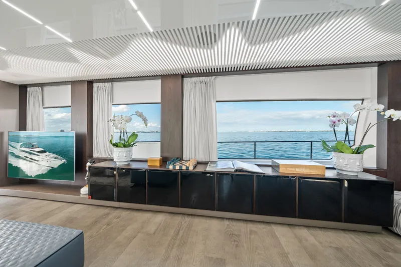 Slide: The Image of Luxurious interior of 2018 Ferretti Yachts 850 with ocean view and elegant decor. - 28