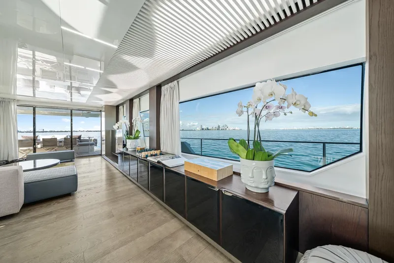 Slide: The Image of Luxurious interior of 2018 Ferretti Yachts 850 with ocean view and elegant decor. - 30