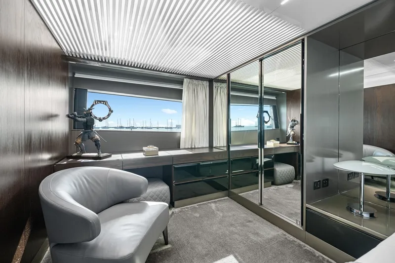 Slide: The Image of Luxurious interior of 2018 Ferretti Yachts 850 with modern decor and large windows. - 60