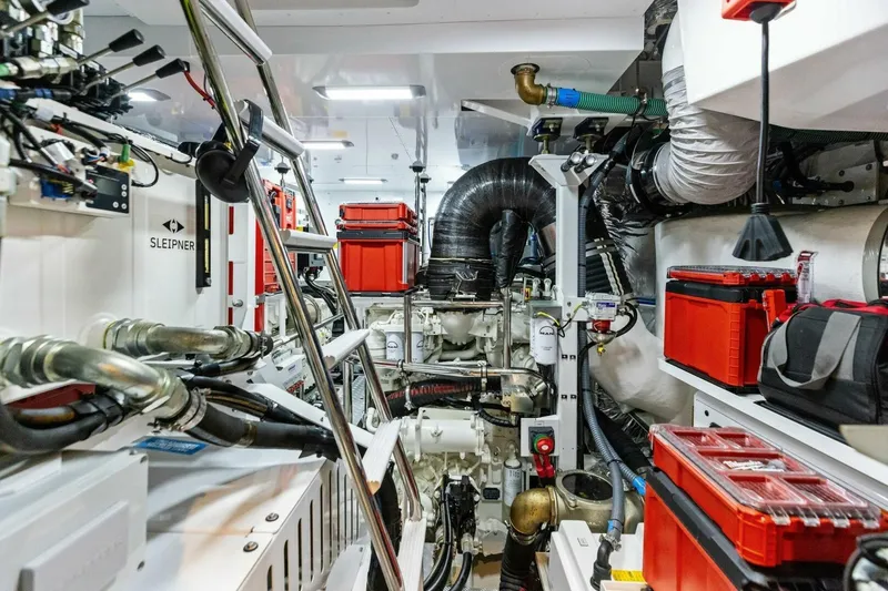 Slide: The Image of Engine room of 2024 Princess X80 yacht, featuring advanced machinery and equipment. - 132